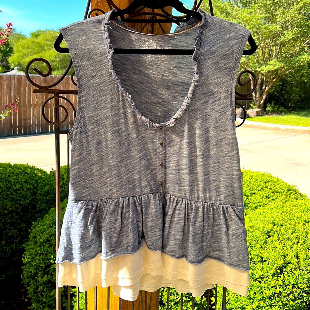 Pilcro tank by Anthropologie Navy/Cream with ruffles Small
